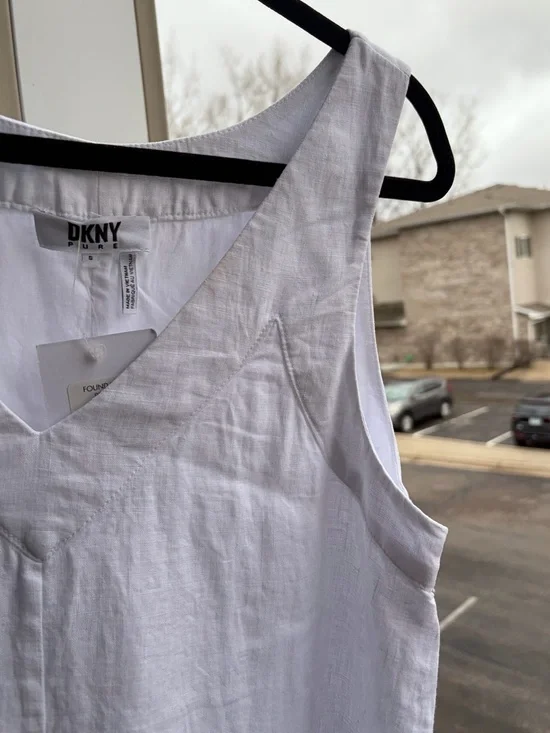 🆕DKNY Pure White Linen Maxi Dress Sleeveless Side Slit Summer Dress Size S Chic - Picture 10 of 15